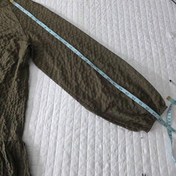 Pieces Loose-Fit Textured Olive Green Long Sleeve Dress W/ Button Back S - Picture 10 of 10
